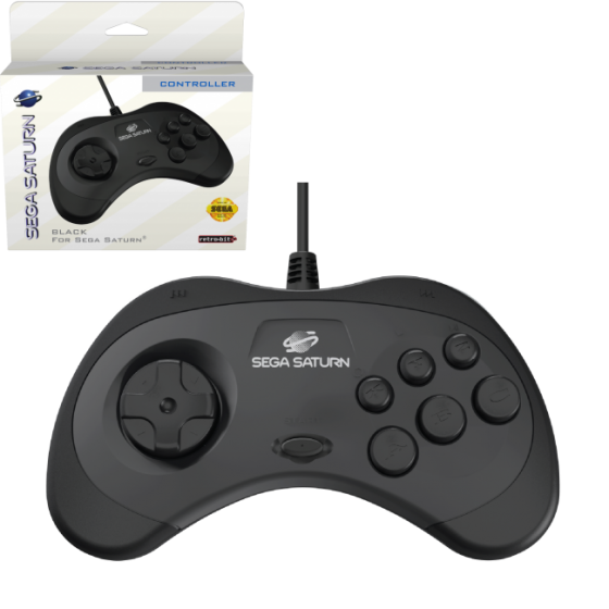 Retro-Bit Sega Saturn Wired Controller Compatible W/ PC, MAC, & Steam - Black