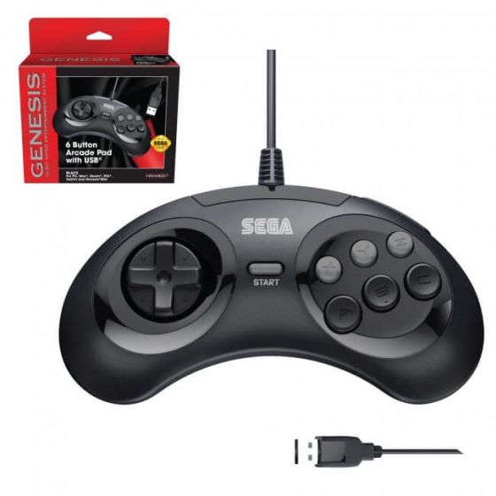 Retro-Bit 10ft. Wired Controller For Sega Genesis & Mega Drive Consoles - Black