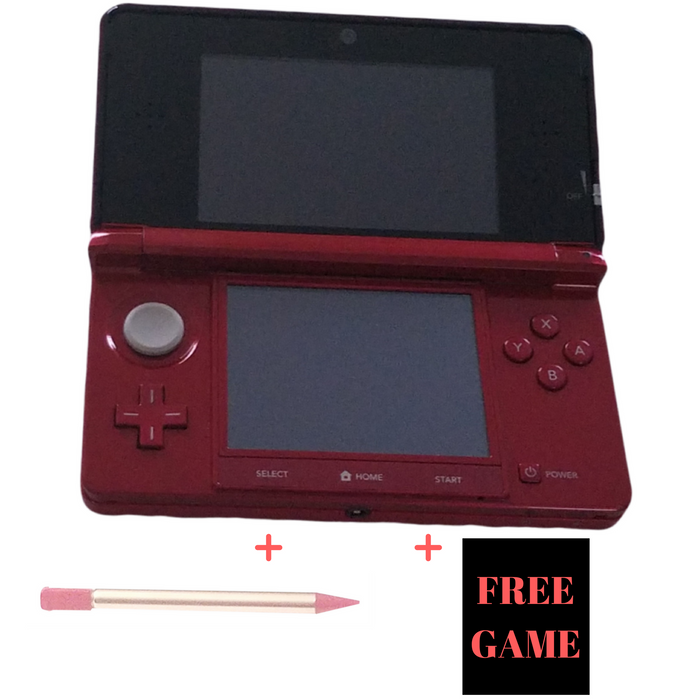 Nintendo 3DS Wireless Hand Held Console CTR-001 Gaming System Bundle W/ Dual Screens & SD Card Slot & 1 Free Game & 1 Stylus & 1 Charger - Flame Red