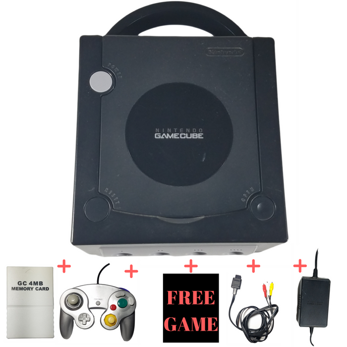 Nintendo Gamecube NGC Console Complete System Bundle DOL W/ 4 Multiplayer Controller Ports & 1 Free Game & 1 Memory Card & AV & Power Cord - Jet Black